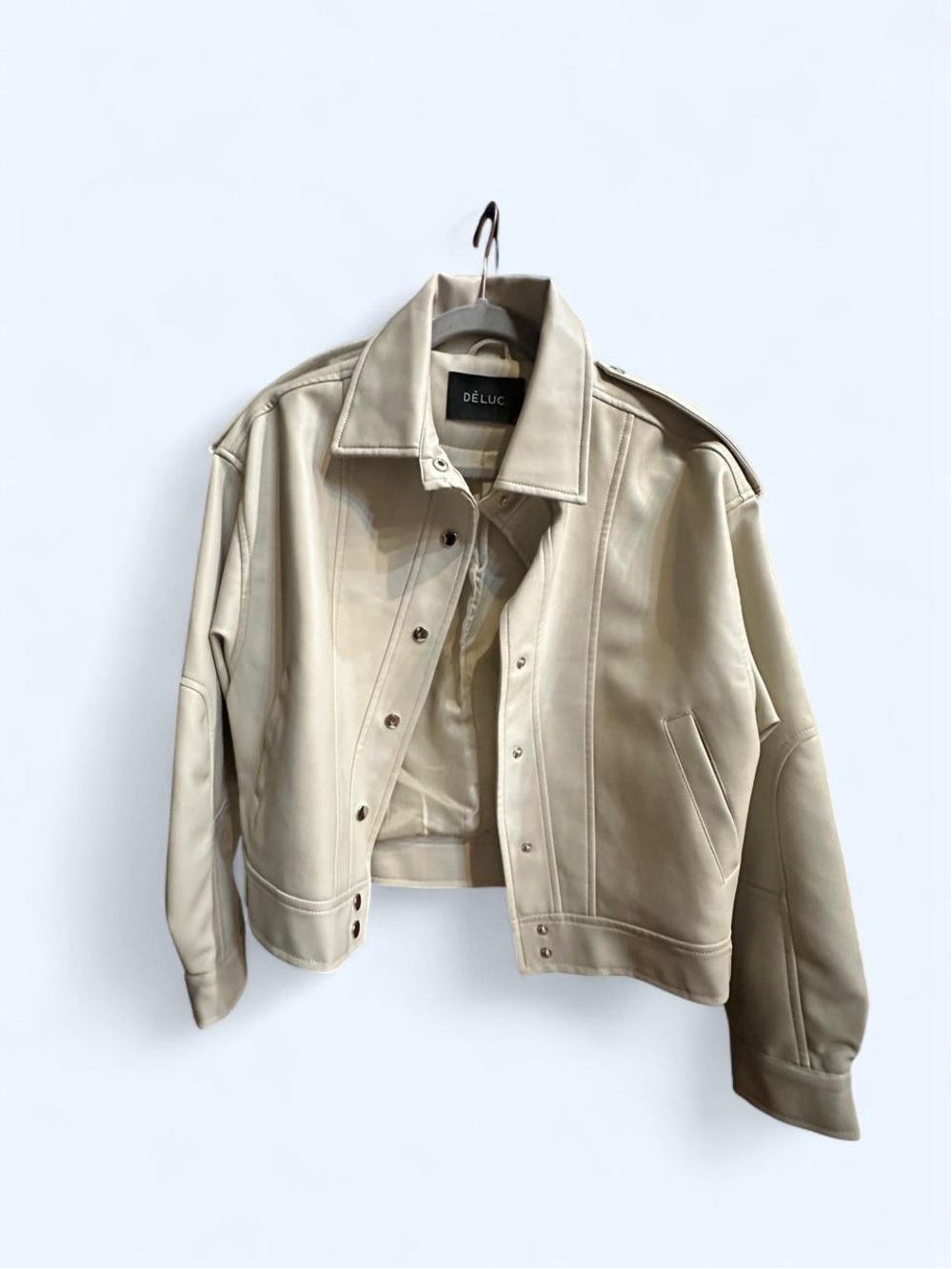 Deluc Cream Faux-Leather Boxy Cropped Jacket
